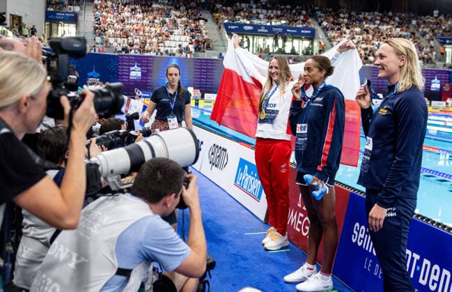 European Aquatics Championships Swimming Day 5 Katarzyna Wasick, Sara Curtis, Sarah Sjostrom during European Aquatics Championships Swimming Day 5 in Paris, France, on August 15, 2026 Paris France  Copyright: xFotoxOlimpikx originalFilename:jastrzebowski-european260814_nprol