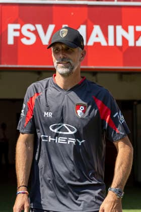 GER, Mainz, Soccer, Friendly Match, FSV Mainz 05 vs. AFC Bournemouth (pictured, from left: Marco Rose, Head Coach of AFC Bournemouth), August 15, 2026, MEWA Arena, Mainz. DFL and DFB regulations prohibit any use of photographs as image sequences and or quasi-video, Copyright: HMBxMedia PaulxFritz