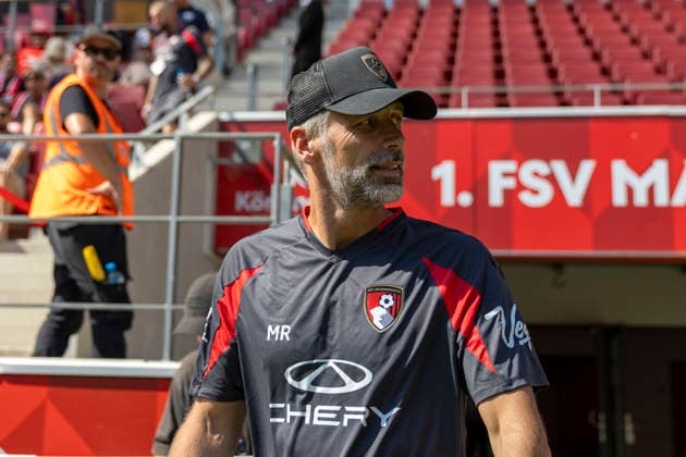 GER, Mainz, Soccer, Friendly Match, FSV Mainz 05 vs. AFC Bournemouth (pictured, from left: Marco Rose, Head Coach of AFC Bournemouth), August 15, 2026, MEWA Arena, Mainz. DFL and DFB regulations prohibit any use of photographs as image sequences and or quasi-video, Copyright: HMBxMedia PaulxFritz