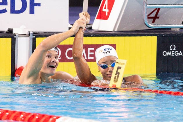 European Aquatics Championships Swimming Day 6 Pauline Mahieu, Mary-Ambre Moluh during European Aquatics Championships Swimming Day 6 in Paris, France, on August 15, 2026 Paris France  Copyright: xFotoxOlimpikx originalFilename:jastrzebowski-european260814_npFmq
