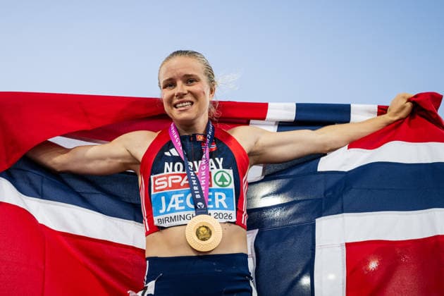 August 15, 2026: Henriette Jaeger of Norway celebrates after the women’s 400-meter final on Day 6 of the 2026 European Athletics Championships in Birmingham. 2026 in Birmingham. Photo by Mathias Bergeld, BILDBYRAN, code MB MT1071. track and field, athletics, friidrett, friidrotts EM, 2026 European Athletics Championships, Day 6, BBENG, celebration Copyright: MATHIASxBERGELD BB260815MB115
