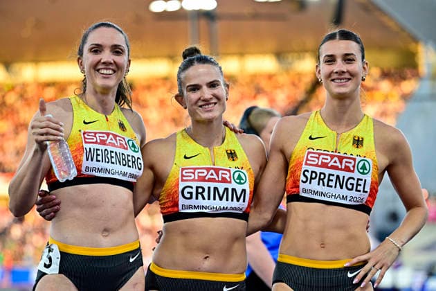 Sophie WEISSENBERG Germany, TSV Bayer 04 Leverkusen, Women s Heptathlon, Vanessa GRIMM Germany, Koenigsteiner LV, Women s Heptathlon, Sandrina SPRENGEL Germany, VfB Stuttgart, Women’s Heptathlon, GBR, European Athletics Championships, Track and Field, August 15, 2026, GBR, European Athletics Championships, Track and Field, August 15, 2026, Birmingham Copyright: xEibnerxPressefoto JanxPapenfussx EP_JPS