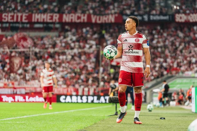 Steven van der Sloot, Fortuna Düsseldorf, 02 during a throw-in in the Fortuna Düsseldorf vs. TSG Hoffenheim II match, soccer, 3. Liga, Matchday 02, 2026–27 season, August 15, 2026, DFL regulations prohibit any use of photographs as image sequences and or quasi-video, Fortuna Düsseldorf vs. TSG Hoffenheim II, soccer, 3. Liga, Matchday 2, 2026–27 Season, August 15, 2026, Düsseldorf Copyright: xEibner-Pressefoto LukasxBaldygax EP_LBA