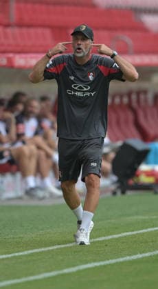 Bournemouth coach Marco Rose is photographed during the soccer friendly match between Mainz 05 and FC Bournemouth on August 15, 2026, in Mainz. DFL and DFB regulations prohibit any use of photographs as image sequences and or quasi-video.