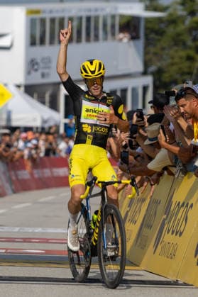 87th Volta A Portugal - 9th Stage Alexis Guerin of France and the Anicolor-Campicarn Cycling Team celebrates his win on the stage during the 9th stage from Paredes to Mondim de Basto Sra da Graca of the Volta a Portugal 2026 in Fafe, Portugal, on August 15, 2026. Mondim de Basto Braga Portugal  Copyright: xMiguelxLemosx originalFilename:lemos-87thvolt260815_npohS