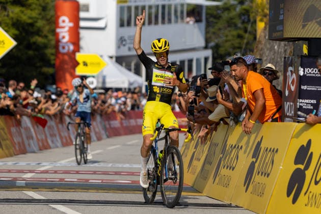 87th Volta A Portugal - 9th Stage Alexis Guerin of France and the Anicolor-Campicarn Cycling Team celebrates his win on the stage during the 9th stage from Paredes to Mondim de Basto Sra da Graca of the Volta a Portugal 2026 in Fafe, Portugal, on August 15, 2026. Mondim de Basto Braga Portugal  Copyright: xMiguelxLemosx originalFilename:lemos-87thvolt260815_npfju