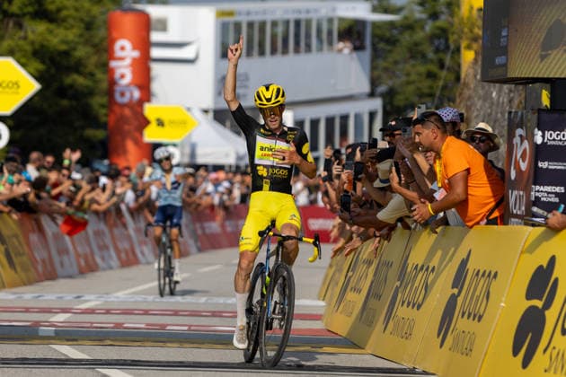 87th Volta A Portugal - 9th Stage Alexis Guerin of France and the Anicolor-Campicarn Cycling Team celebrates his win on the stage during the 9th stage from Paredes to Mondim de Basto Sra da Graca of the Volta a Portugal 2026 in Fafe, Portugal, on August 15, 2026. Mondim de Basto Braga Portugal  Copyright: xMiguelxLemosx originalFilename:lemos-87thvolt260815_npQYs
