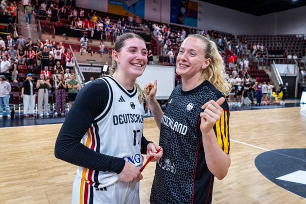 Basketball Ludwigsburg, August 15, 2026; DBB Women s National Team 2026; Friendly Match: Germany (GER) vs. Spain (ESP); Team Germany: Marie Gülich (Germany, No. 21), Luisa Geiselsöder (Germany, No. 15), and others