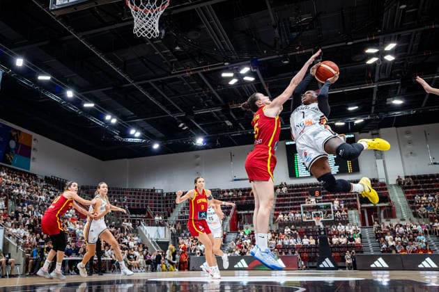 Basketball Ludwigsburg, August 15, 2026; DBB Women s National Team 2026; Friendly Match: Germany (GER) vs. Spain (ESP); Alexis Peterson Smalls (Germany), No. 01; Peterson Aina Ayuso (Spain), No. 06