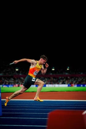 European Athletics Championships, Birmingham, August 15, 2026: Kevin Kranz of Germany sprints while carrying the relay baton during the European Athletics Championships at Alexander Stadium in Birmingham on August 10, 2026 Copyright: xBEAUTIFULxSPORTS Flatemerschx