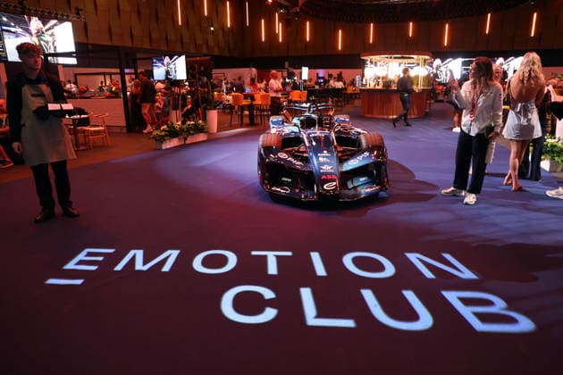 Gen4 race car at the Emotion Club, VIP guests, FIA Formula E World Championship, Season 12, London E-Prix, August 15, 2026, Excel Exhibition Center, 2 free practice sessions