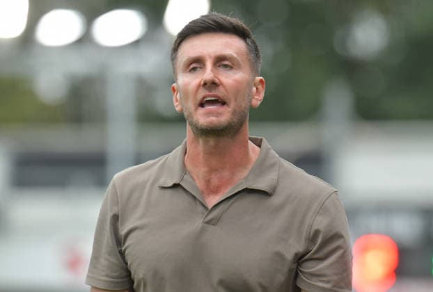 August 15, 2026, GER, Soccer, 3rd Division, 2026–20267 Season, Matchday 2, Sportclub Arena, Verl SC Verl vs. MSV Duisburg 2–4, Orest Shala (SC Verl Coach), Action, Single Frame, Landscape, Facial Expressions, Gestures