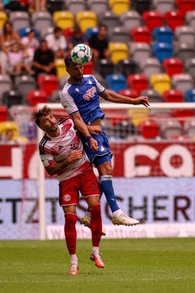 15 08 2026, GER, Soccer, Gentlemen, 3 League , Season 2026 2027, Fortuna Dusseldorf TSG Hoffenheim II Fabian SCHLEUSENER F95 and Klaus Gjasula TSG II in Fight to the Ball Copyright: xSvenxHanischx