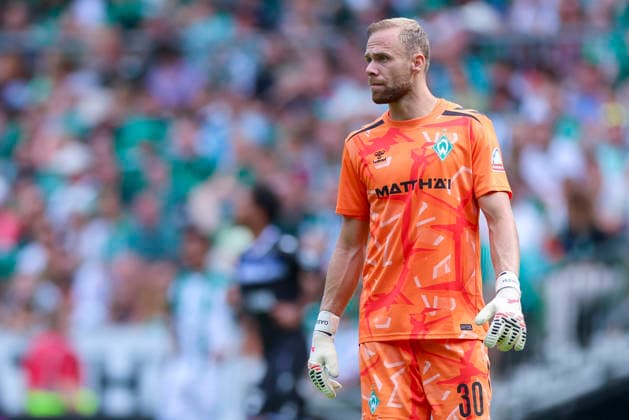 Goalkeeper Alexander Schlager of Werder Bremen looks on during the friendly match between Werder Bremen and AJ Auxerre at Weserstadion on August 15, 2026, in Bremen, Germany. Photo by Marco Steinbrenner, DeFodi Images. Goalkeeper Alexander Schlager of Werder Bremen looks on during the friendly match between Werder Bremen and AJ Auxerre at the Weserstadion on August 15, 2026 in Bremen, Germany Photo by Marco Steinbrenner DeFodi Images Photo by Marco Steinbrenner DeFodi Images
