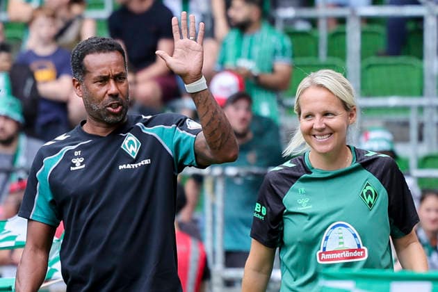 Werder Bremen coach Daniel Thioune and Werder Bremen coach Fritzy Kromp smile during the friendly match between Werder Bremen and AJ Auxerre at Weserstadion on August 15, 2026, in Bremen, Germany Photo by Marco Steinbrenner, DeFodi Images Coach Daniel Thioune of Werder Bremen and Coach Fritzy Kromp of Werder Bremen smile during the friendly match between Werder Bremen and AJ Auxerre at the Weserstadion on August 15, 2026 in Bremen, Germany Photo by Marco Steinbrenner, DeFodi Images Photo by Marco Steinbrenner, DeFodi Images