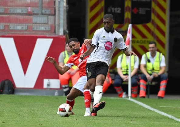 August 15, 2026, xsltx, Soccer Friendly Match, FSV Mainz 05 vs. AFC Bournemouth, Phillipp Mwene 1 FSV Mainz 05, Rayan AFC Bournemouth. DFL and DFB regulations prohibit any use of photographs as image sequences and or quasi-video.