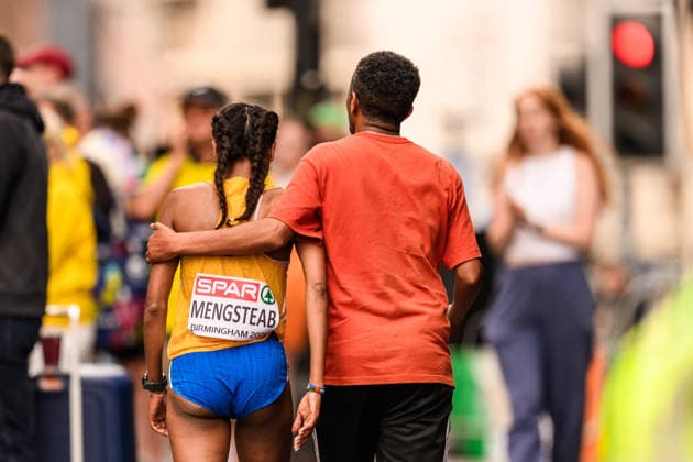 August 16, 2026: Samrawit Mengsteab of Sweden withdraws from the women’s marathon on Day 7 of the 2026 European Athletics Championships on August 16, 2026 in Birmingham. Photo by Mathias Bergeld, BILDBYRAN, code MB MT1072. track and field athletics friidrett friidrotts em em friidretts em 2026 European Athletics Championships 7 BBENG Sweden marathon marathon depp  Copyright: MATHIASxBERGELD BB260816MB046