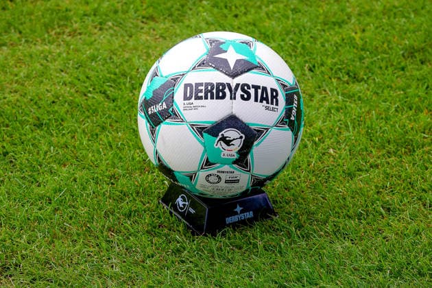 August 15, 2026, xsscx, 3. Liga Soccer, Preußen Münster vs. FC Ingolstadt 04, Matchday 2, LVM Preußenstadion, 2026–2027 Season. The official 3. Liga match ball from Derbystar for the 2026–2027 season. DFB regulations prohibit any use of photographs as image sequences and or quasi-video. North Rhine-Westphalia, Germany