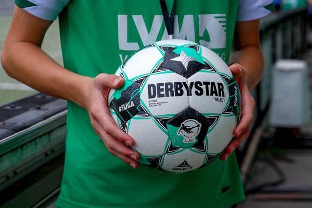 August 15, 2026, xsscx, 3. Liga Soccer, Preußen Münster vs. FC Ingolstadt 04, Matchday 2, LVM Preußenstadion, 2026–2027 Season. The official 3. Liga match ball from Derbystar for the 2026–2027 season. DFB regulations prohibit any use of photographs as image sequences and or quasi-video. North Rhine-Westphalia, Germany