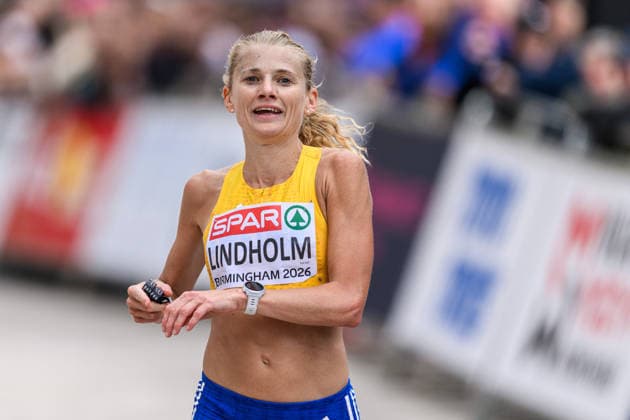 August 16, 2026: Hanna Lindholm of Sweden celebrates after the women’s marathon on Day 7 of the 2026 European Athletics Championships in Birmingham. 2026 in Birmingham. Photo by Mathias Bergeld, BILDBYRAN, code MB MT1072. track and field, athletics, friidrett, friidrotts EM, 2026 European Athletics Championships, Day 7, marathon, celebration, Sweden  Copyright: MATHIASxBERGELD BB260816MB057