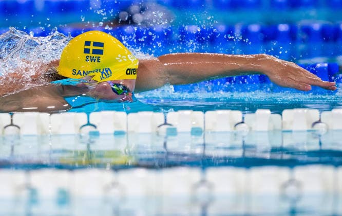 August 16, 2026: Victor Sandrup of Sweden competes in the men’s 400-meter freestyle swimming heats during Day 17 of the 2026 European Aquatics Championships on August 16, 2026 in Saint-Denis. Photo by Joel Marklund, BILDBYRAN, code JM JM0845 bbeng swimming 2026 European Aquatics Championships EM Sweden  Copyright: JOELxMARKLUND BB260816JM021