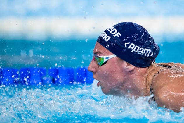 August 16, 2026: Sara Junevik of Sweden competes in the women’s 4x100-meter freestyle swimming relay heats during Day 17 of the 2026 European Aquatics Championships on August 16, 2026 in Saint-Denis. Photo by Joel Marklund, BILDBYRAN. Code: JM JM0845 bbeng swimming 2026 European Aquatics Championships European Championships women’s team relay Sweden  Copyright: JOELxMARKLUND BB260816JM028