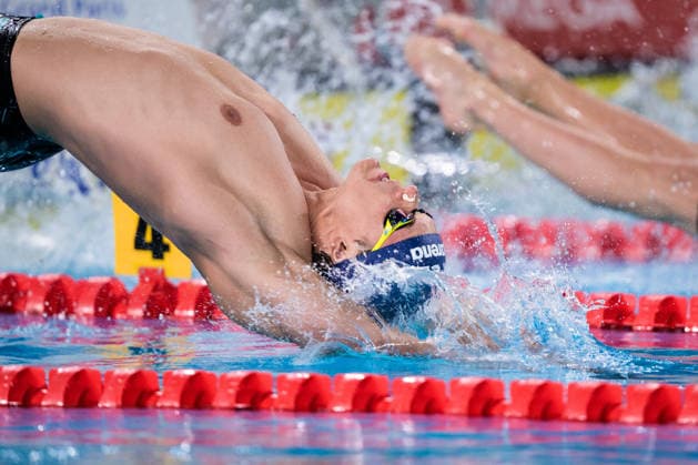 August 16, 2026: Vidar Carlbaum of Sweden competes in the men’s 4x100-meter medley swimming relay heats during Day 17 of the 2026 European Aquatics Championships on August 16, 2026 in Saint-Denis. Photo by Joel Marklund, BILDBYRAN. Code: JM JM0845 bbeng swimming 2026 European Aquatics Championships EM Sweden  Copyright: JOELxMARKLUND BB260816JM029