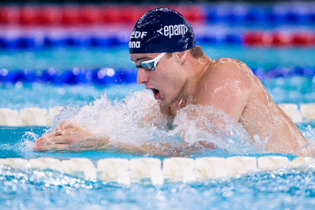 August 16, 2026: Oliver Munn of Sweden competes in the men’s 4x100-meter medley swimming relay heats during Day 17 of the 2026 European Aquatics Championships on August 16, 2026 in Saint-Denis. Photo by Joel Marklund, BILDBYRAN, code JM JM0845 bbeng swimming 2026 European Aquatics Championships EM Sweden  Copyright: JOELxMARKLUND BB260816JM030
