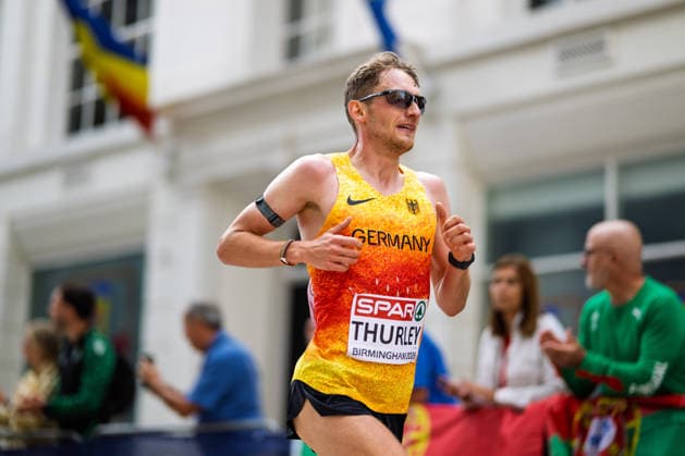 BIRMINGHAM, UNITED KINGDOM - AUGUST 16: Tom Thurley of Germany competes in the Men s Marathon during the European Athletics Championships in Birmingham on August 16, 2026 in Birmingham, United Kingdom. England United Kingdom Copyright: xBEAUTIFULxSPORTS TobiasxLacknerx
