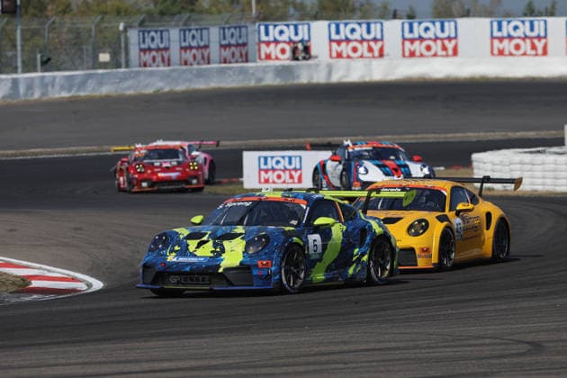 Nürburg, Germany, August 15–16, 2026 Porsche Sixt Carrera Cup Germany 2026 Nürburgring Sunday Race 2 Pictured: Sören Spreng (GER 5) leads the field at the Nürburgring in Rhineland-Palatinate Copyright: xFotostandx xFWMEDIAx