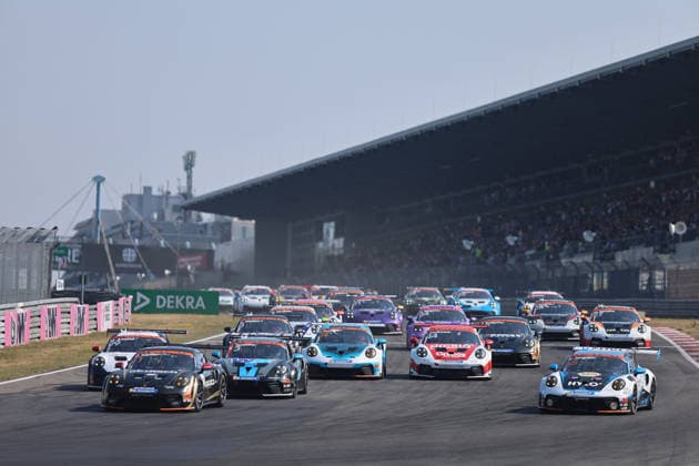 Nürburg, Germany, August 15–16, 2026 Porsche Sixt Carrera Cup Germany 2026 Nürburgring Sunday Race 2 Pictured: Race start at Turn 1—Chester Kieffer (LUX) 11, Alexander Tauscher (GER) 13, Sam Jongejan (NED) 65, Marcus Amand FIN 99 Nürburgring, Rhineland-Palatinate Copyright: xFotostandx xFWMEDIAx