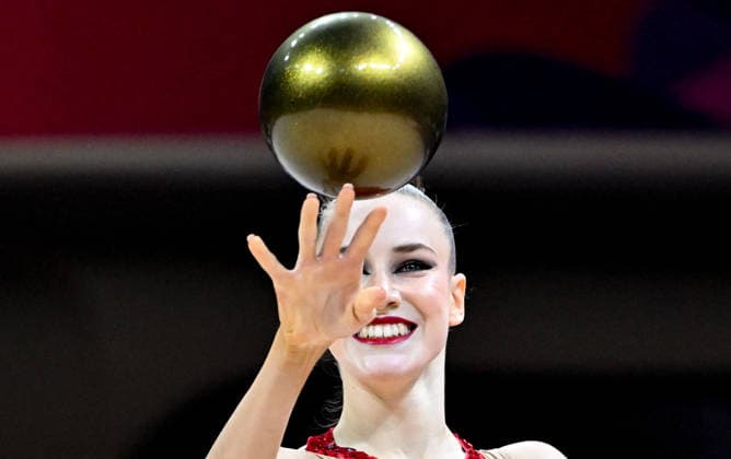 August 16, 2026, xhbx, 2026 Rhythmic Gymnastics World Championships, from left: Darja Varfolomeev, Germany, Ball, Frankfurt am Main