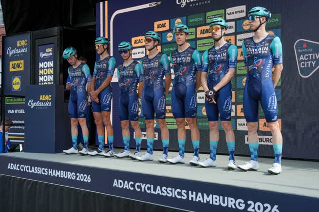 Germany, Hamburg, Buxtehude, ADAC Cyclassics 2026, 1 UWT, UCI World Tour, Men s Elite, One-Day Cycling Race, Team Presentation in Buxtehude, Bahrain Victorious WT Copyright: xStefanxTrochax