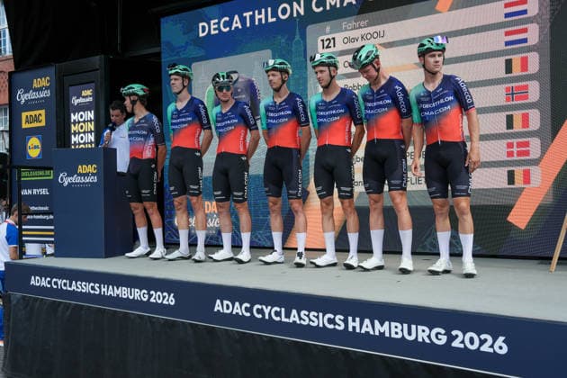 Germany, Hamburg, Buxtehude, ADAC Cyclassics 2026, 1 UWT, UCI World Tour, Men s Elite, One-Day Cycling Race, Team Presentation in Buxtehude, Decathlon CMA CGM Team WT Copyright: xStefanxTrochax