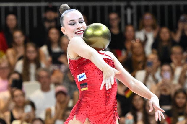 August 16, 2026, xhbx, 2026 Rhythmic Gymnastics World Championships, from left: Darja Varfolomeev, Germany, Ball, Frankfurt am Main