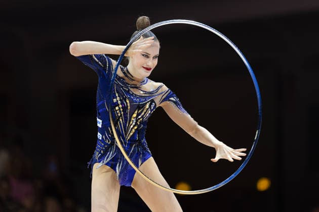 World Rhythmic Gymnastics Championships: Darja Varfolomeev of Germany during her hoop routine. World Rhythmic Gymnastics Championships, August 11–16, at the Festhalle in Frankfurt am Main. Individual finals, Frankfurt am Main, Hesse, Germany. Festhalle