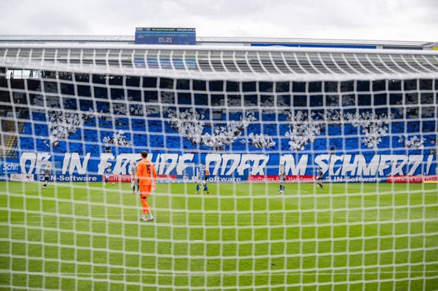 Rostock, Germany, August 16, 2026; 3. Liga 2026–2027, Matchday 2: FC Hansa Rostock vs. SV Waldhof Mannheim. Pictured: A choreographed display by Hansa Rostock fans. Copyright: xFotostandx xVoelkerx