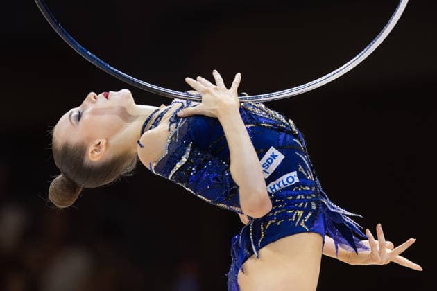 World Rhythmic Gymnastics Championships: Darja Varfolomeev of Germany during her hoop routine. World Rhythmic Gymnastics Championships, August 11–16, at the Festhalle in Frankfurt am Main. Individual Finals, Frankfurt am Main, Hesse, Germany, Festhalle