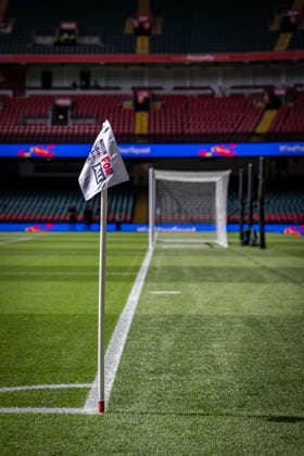 RECORD DATE NOT STATED 16th August 2026; Millennium Stadium, Cardiff, Wales; Community Shield Football, Arsenal versus Manchester City; A view of the corner flag at Principality Stadium Cardiff with the pitch and stands in the background GodfreyxPitt