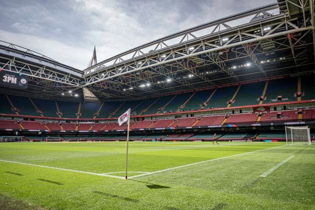 RECORD DATE NOT STATED 16th August 2026; Millennium Stadium, Cardiff, Wales; Community Shield Football, Arsenal versus Manchester City; A view of the corner flag at Principality Stadium Cardiff with the pitch and stands in the background GodfreyxPitt