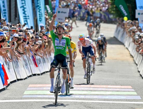 Sport Bilder des Tages Czech Tour cycling race, Stage 4, in Prostredni Becva, Czech Republic, on August 16, 2026. Stage winner Alessandro Fancellu from the MBH Bank CSB ‹‹Telecom Fort team crosses the finish line. (CTKxPhoto DaliborxGluck) CTKPhotoP2026081603233  CTKPhotoP2026081603233