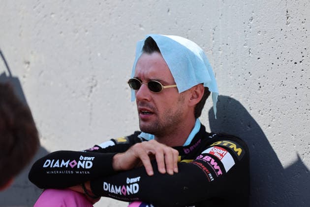 Nürburg, Germany, August 15–16, 2026; 2026 DTM Nürburgring Race 2, Sunday; Pictured: Matteo Cairoli (ITA) 14, with a towel over his head to protect himself from the heat; Nürburgring, Rhineland-Palatinate Copyright: xFotostandx xFWMEDIAx
