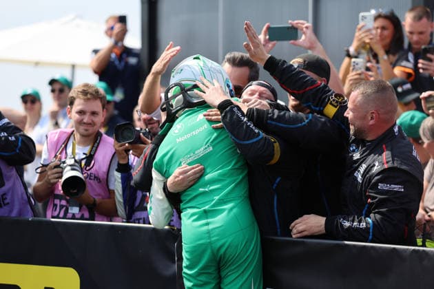 Nürburg, Germany, August 15–16, 2026; 2026 DTM Nürburgring Race 2, Sunday; Pictured: Marco Wittmann (GER 11) celebrates his victory in the Parc Ferme with Team Nürburgring Rhineland-Palatinate Copyright: xFotostandx xFWMEDIAx