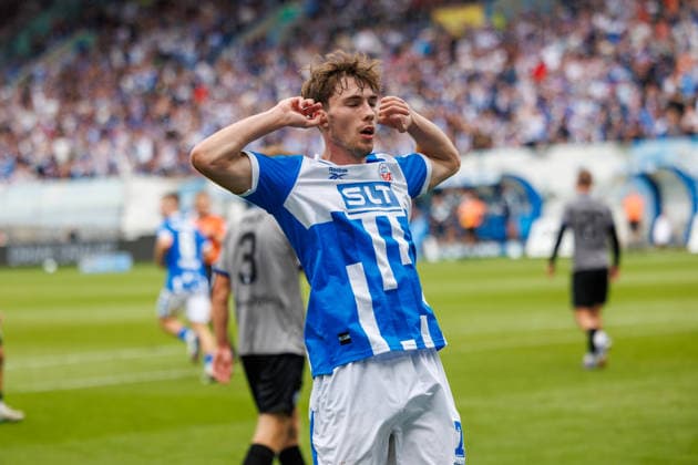 Goal Celebration 2 3 Goal Scorer Bernie Lennemann Rostock GER, FC Hansa Rostock vs. SV Waldhof Mannheim, Soccer, Men, 3rd Division, Matchday 2, 2026–2027 Season, August 16, 2026, Rostock Ostseestadion, Mecklenburg-Western Pomerania, Germany