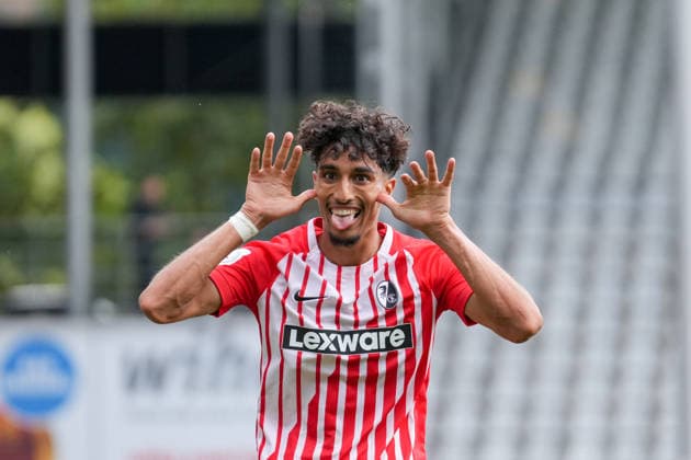 Krish Raweri, SC Freiburg II, 07 Goal celebration, Emotions, Shot on goal, Finish, Goal scored, Goal, Germany, Soccer, Regionalliga Südwest, Matchday 2, 2026–2027, SC Freiburg II vs. KSV Hessen Kassel, August 16, 2026, Dreisamstadion, Freiburg, Dreisamstadion, Baden-Württemberg, Germany Copyright: xArnexAmbergx