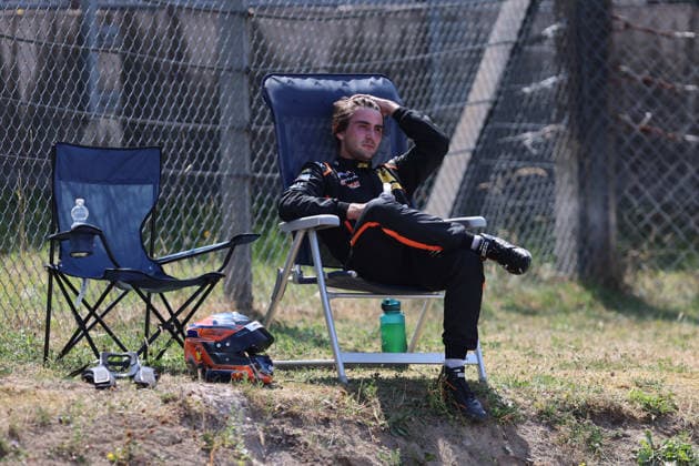 Nürburg, Germany, August 15–16, 2026; DTM 2026 Nürburgring Race 2, Sunday. Pictured: Ben Dörr (GER, 25) sits on a marshal s camping chair after his retirement, looking disappointed. Nürburgring, Rhineland-Palatinate Copyright: xFotostandx xFWMEDIAx
