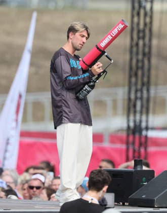 RB Leipzig – Bundesliga Season Opener, Leipzig, August 16, 2026, Festwiese in front of the Red Bull Arena, Soccer, Bundesliga 1, RB Leipzig, Season Opener, Pictured: Season Heat Up 2026, Special Guest Kevin Kampl, For editorial use only, Picture Point