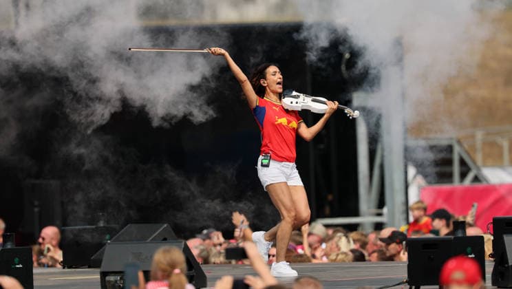 RB Leipzig – Bundesliga Season Opener, Leipzig, August 16, 2026, Festwiese in front of the Red Bull Arena, Soccer, Bundesliga 1, RB Leipzig, Season Opener, Pictured: Season Heat Up 2026 stage, For editorial use only, Picture Point