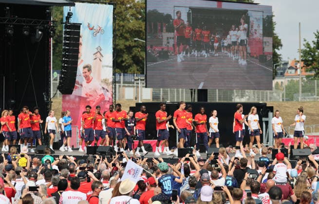 RB Leipzig – Bundesliga Season Opener, Leipzig, August 16, 2026, Festwiese in front of the Red Bull Arena, Soccer, Bundesliga 1, RB Leipzig, Season Opener, Pictured: Season Heat Up 2026 stage, team introductions, For editorial use only, Picture Point