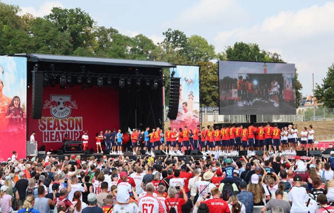 RB Leipzig – Bundesliga Season Opener, Leipzig, August 16, 2026, Festwiese in front of the Red Bull Arena, Soccer, Bundesliga 1, RB Leipzig, Season Opener, Pictured: Season Heat Up 2026 stage, team presentation, For editorial use only, Picture Point